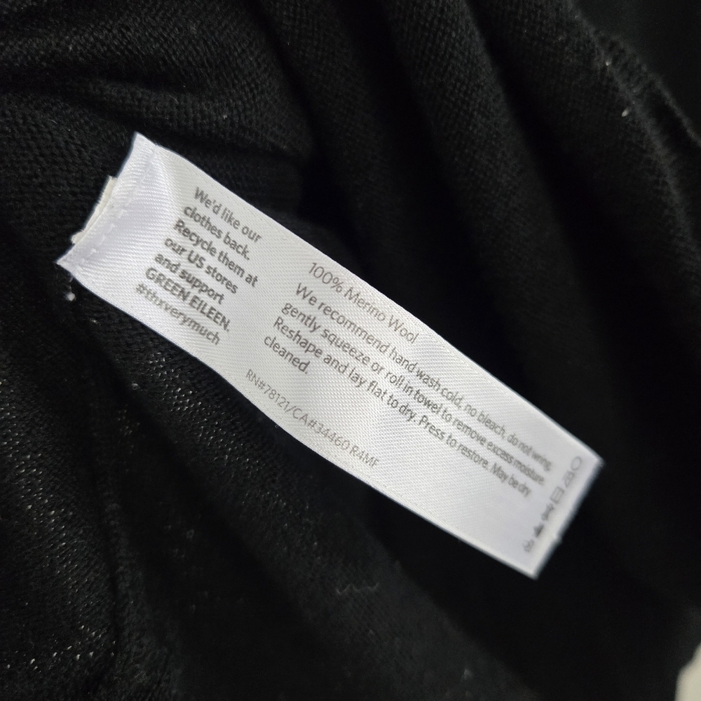 Eileen Fisher 100% Merino Wool V-neck Tunic Dress Top Long Sleeve Solid Black XL - Picture 3 of 7